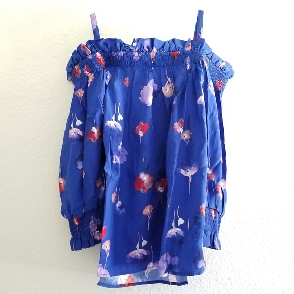 Tyler Böe Silk Floral Cold Shoulder Top Blue Size S Small - Picture 3 of 7